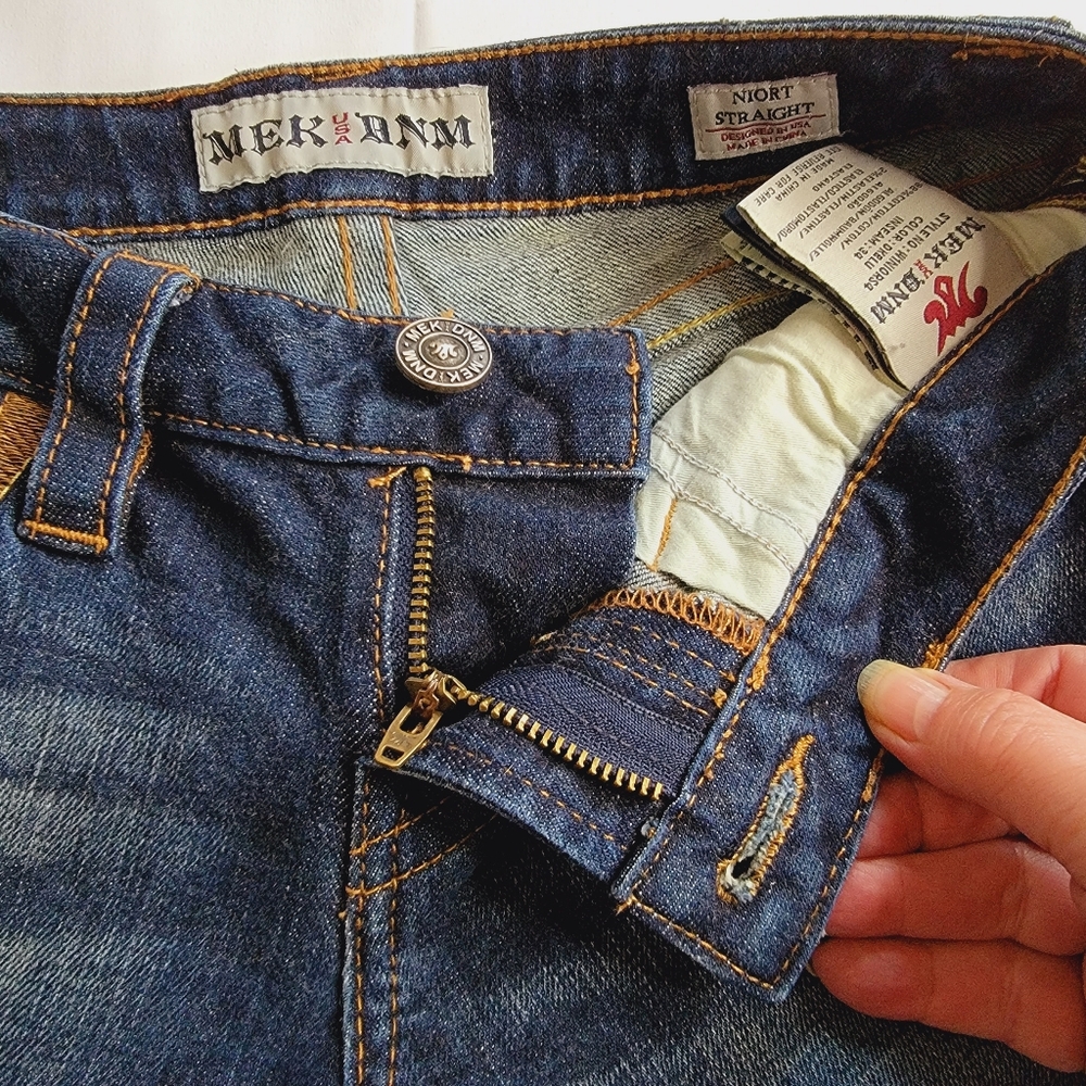 MEK USA DNM Designer Denim Jeans Gold Accent Niort Straight Leg Size 25x34 - Picture 8 of 15